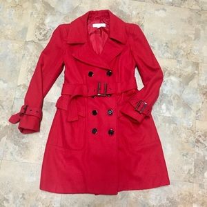 Cherry Red NY&Co Double-Breasted Wool Trench Coat